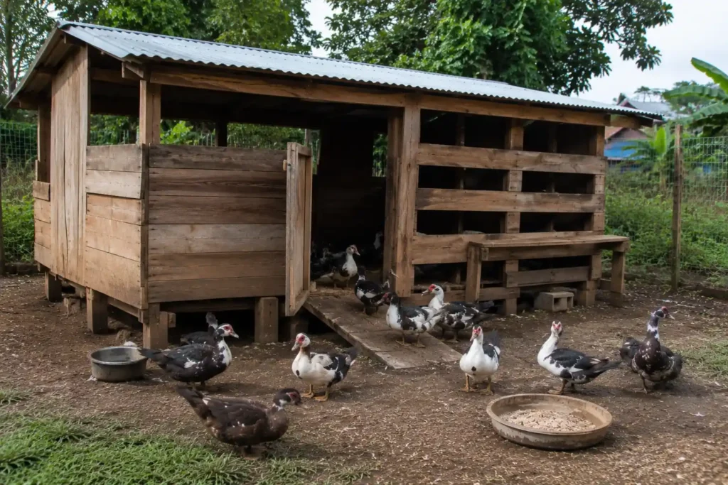 Cost of Starting Duck Farming in Kenya (Beginner Budget Guide) 1 Ducks foraging around their housing