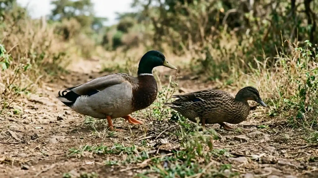 Rouen ducks_walking_on_earthy_ground