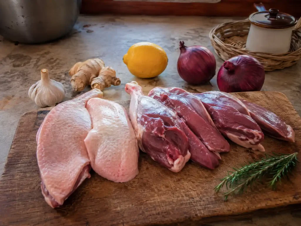Cut and prepped fresh duck meat ready for cooking